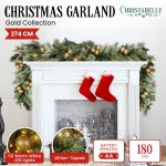christabelle 274cm pre lit christmas garland gold baubles aa battery led lights