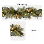 christabelle 274cm pre lit christmas garland gold baubles aa battery led lights
