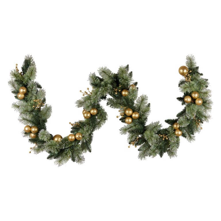 christabelle 274cm pre lit christmas garland gold baubles aa battery led lights