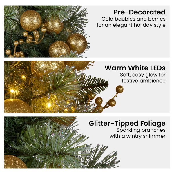 christabelle 274cm pre lit christmas garland gold baubles aa battery led lights christabelle 274cm pre lit christmas garland gold baubles aa battery led lights