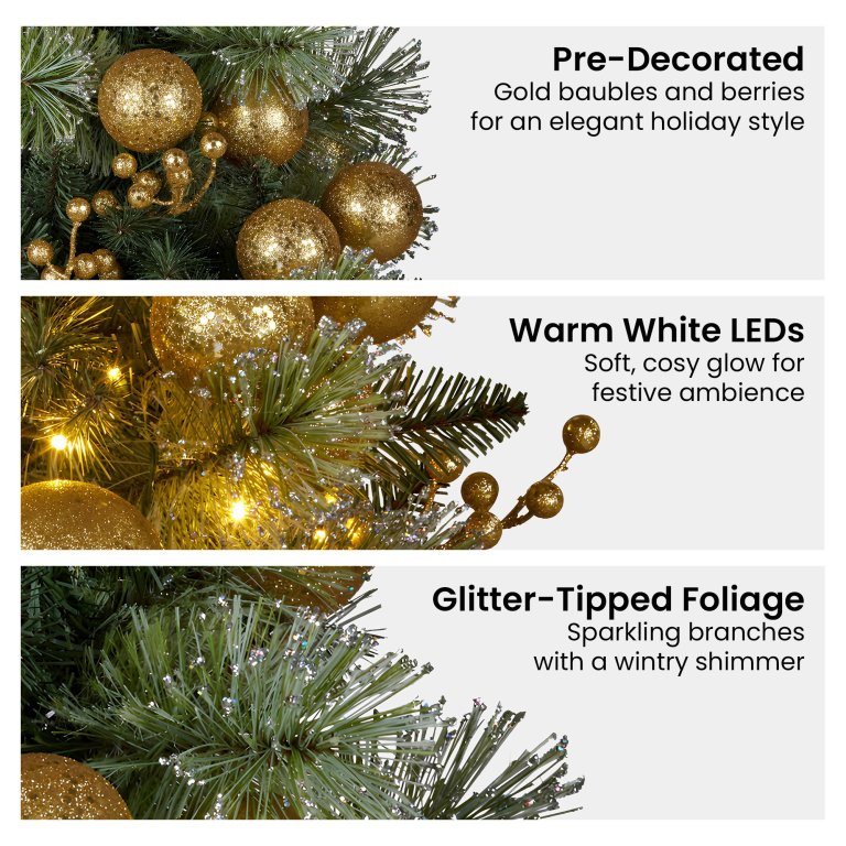 christabelle 274cm pre lit christmas garland gold baubles aa battery led lights