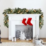 christabelle 274cm pre lit christmas garland gold baubles aa battery led lights