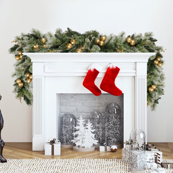 christabelle 274cm pre lit christmas garland gold baubles aa battery led lights christabelle 274cm pre lit christmas garland gold baubles aa battery led lights