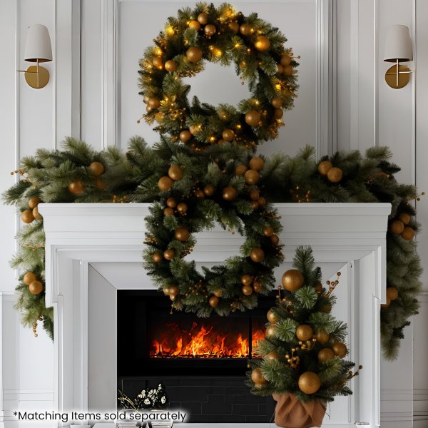 christabelle 274cm pre lit christmas garland gold baubles aa battery led lights christabelle 274cm pre lit christmas garland gold baubles aa battery led lights