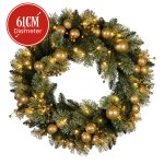 christabelle 61cm christmas wreath battery operated warm white light gold bauble