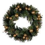 christabelle 61cm christmas wreath battery operated warm white light gold bauble
