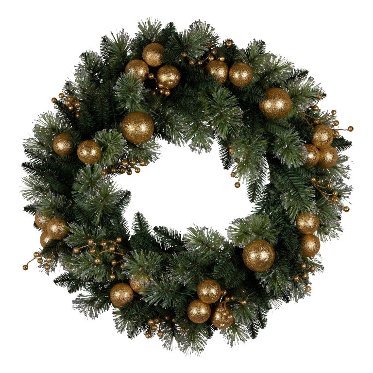 christabelle 61cm christmas wreath battery operated warm white light gold bauble