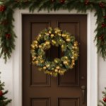 christabelle 61cm christmas wreath battery operated warm white light gold bauble