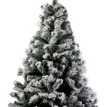 Snow-covered artificial Christmas tree.