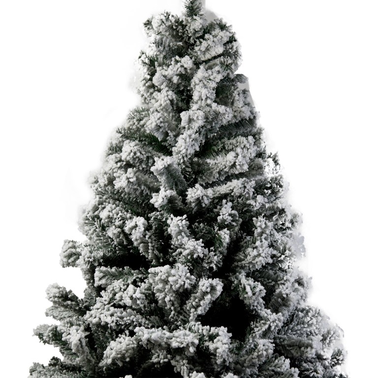 Snow-covered artificial Christmas tree.