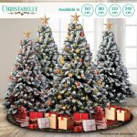 Four snowy Christmas trees with star and baubles.