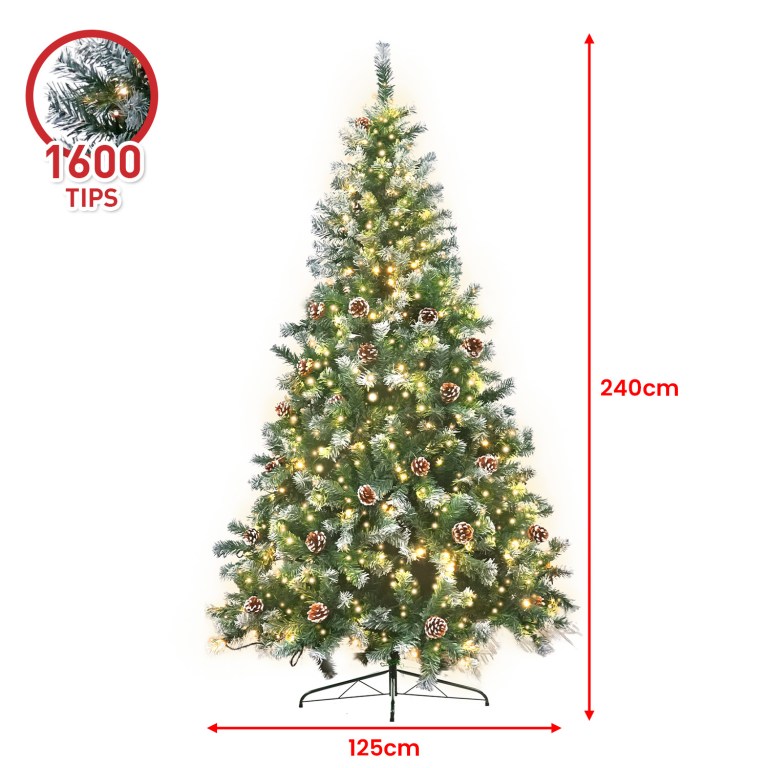 Artificial Christmas tree with lights and pinecones, 240cm