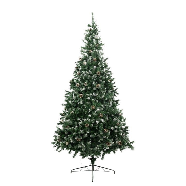 Artificial Christmas tree with pine cones and snow