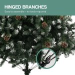 Artificial Christmas tree with hinged branches and pine cones.