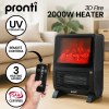 pronti 2000w 3d fire ptc electric portable room heater 3D fire heater with remote and UV sterilisation.