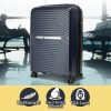 Navy suitcase with wheels, lightweight and TSA lock.