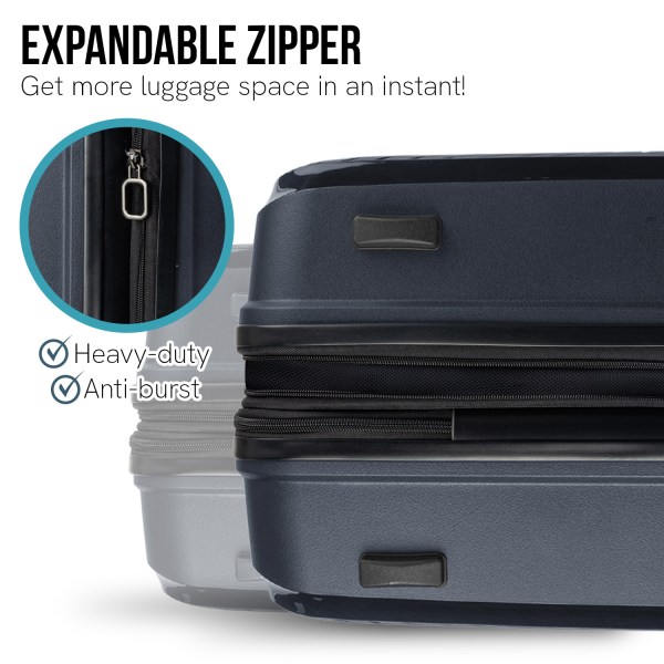 Expandable luggage zipper, heavy-duty, and anti-burst features.