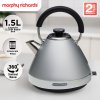 Silver kettle, 1.5L capacity with limescale filter.