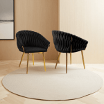 serenità black modern velvet dining chairs, upholstered living room chair with woven back and golden metal legs, mid century accent set of 2(black) serenità black modern velvet dining chairs, upholstered living room chair with woven back and golden metal legs, mid century accent set of 2(black)