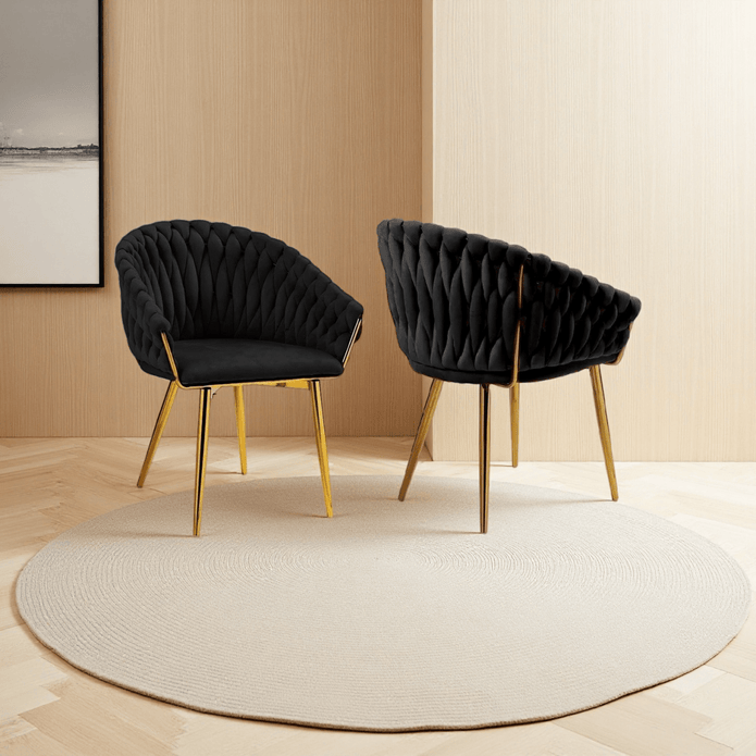 serenità black modern velvet dining chairs, upholstered living room chair with woven back and golden metal legs, mid century accent set of 2(black) serenità black modern velvet dining chairs, upholstered living room chair with woven back and golden metal legs, mid century accent set of 2(black)
