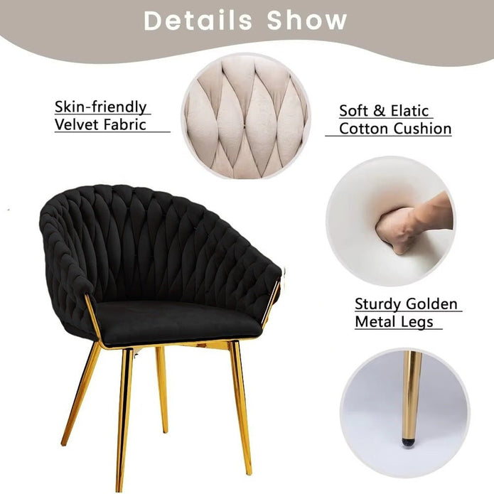 serenità black modern velvet dining chairs, upholstered living room chair with woven back and golden metal legs, mid century accent set of 2(black) serenità black modern velvet dining chairs, upholstered living room chair with woven back and golden metal legs, mid century accent set of 2(black)