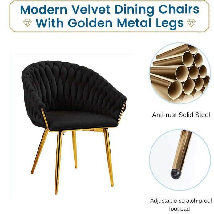 serenità black modern velvet dining chairs, upholstered living room chair with woven back and golden metal legs, mid century accent set of 2(black) serenità black modern velvet dining chairs, upholstered living room chair with woven back and golden metal legs, mid century accent set of 2(black)