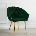 serenità emerald green modern velvet dining chairs, upholstered living room chair with woven back and golden metal legs, mid century accent set of 2(green)