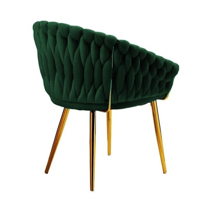 serenità emerald green modern velvet dining chairs, upholstered living room chair with woven back and golden metal legs, mid century accent set of 2(green)