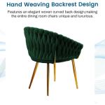 serenità emerald green modern velvet dining chairs, upholstered living room chair with woven back and golden metal legs, mid century accent set of 2(green)