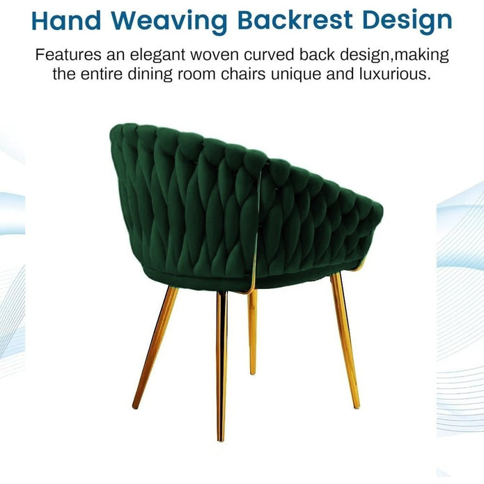 serenità emerald green modern velvet dining chairs, upholstered living room chair with woven back and golden metal legs, mid century accent set of 2(green)