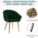serenità emerald green modern velvet dining chairs, upholstered living room chair with woven back and golden metal legs, mid century accent set of 2(green)