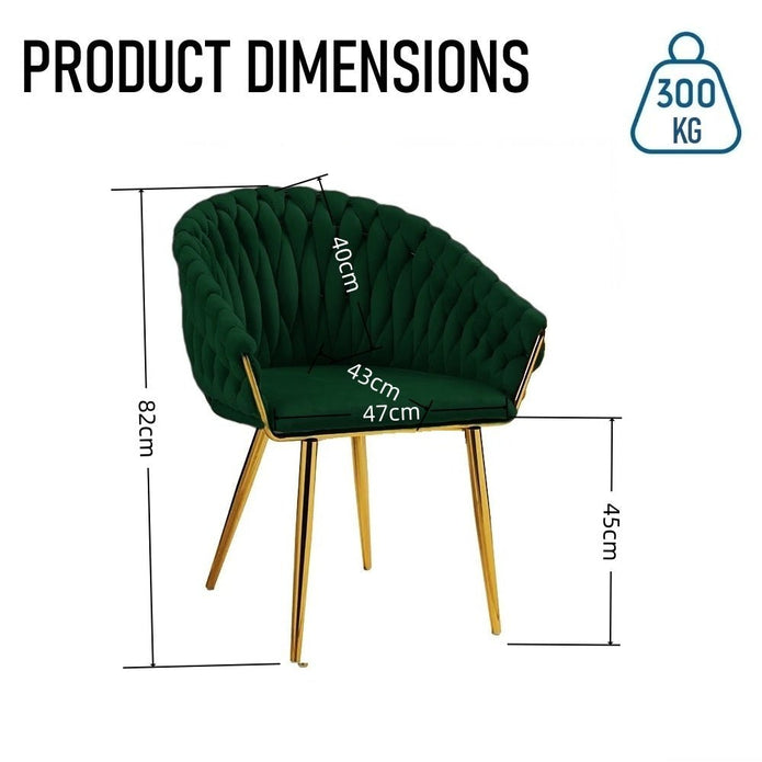 serenità emerald green modern velvet dining chairs, upholstered living room chair with woven back and golden metal legs, mid century accent set of 2(green)