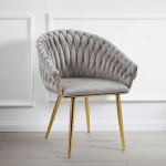 serenità grey modern velvet dining chairs, upholstered living room chair with woven back and golden metal legs, mid century accent set of 2(grey)