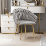 serenità grey modern velvet dining chairs, upholstered living room chair with woven back and golden metal legs, mid century accent set of 2(grey)