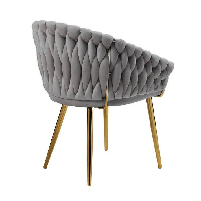 serenità grey modern velvet dining chairs, upholstered living room chair with woven back and golden metal legs, mid century accent set of 2(grey)