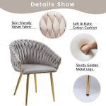 serenità grey modern velvet dining chairs, upholstered living room chair with woven back and golden metal legs, mid century accent set of 2(grey)