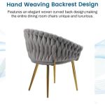serenità grey modern velvet dining chairs, upholstered living room chair with woven back and golden metal legs, mid century accent set of 2(grey)