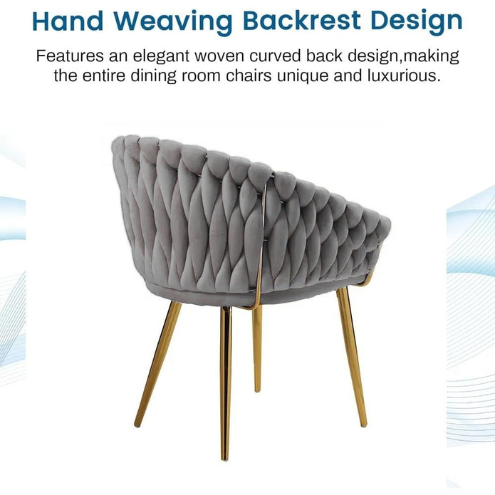 serenità grey modern velvet dining chairs, upholstered living room chair with woven back and golden metal legs, mid century accent set of 2(grey)