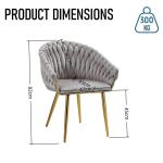 serenità grey modern velvet dining chairs, upholstered living room chair with woven back and golden metal legs, mid century accent set of 2(grey)