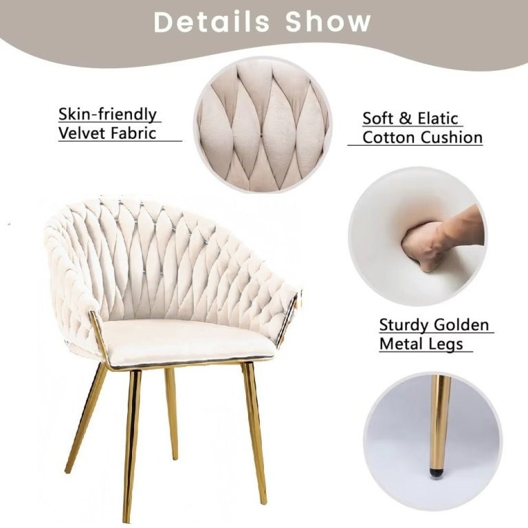 serenità ivory modern velvet dining chairs, upholstered living room chair with woven back and golden metal legs, mid century accent set of 2(ivory) serenità ivory modern velvet dining chairs, upholstered living room chair with woven back and golden metal legs, mid century accent set of 2(ivory)