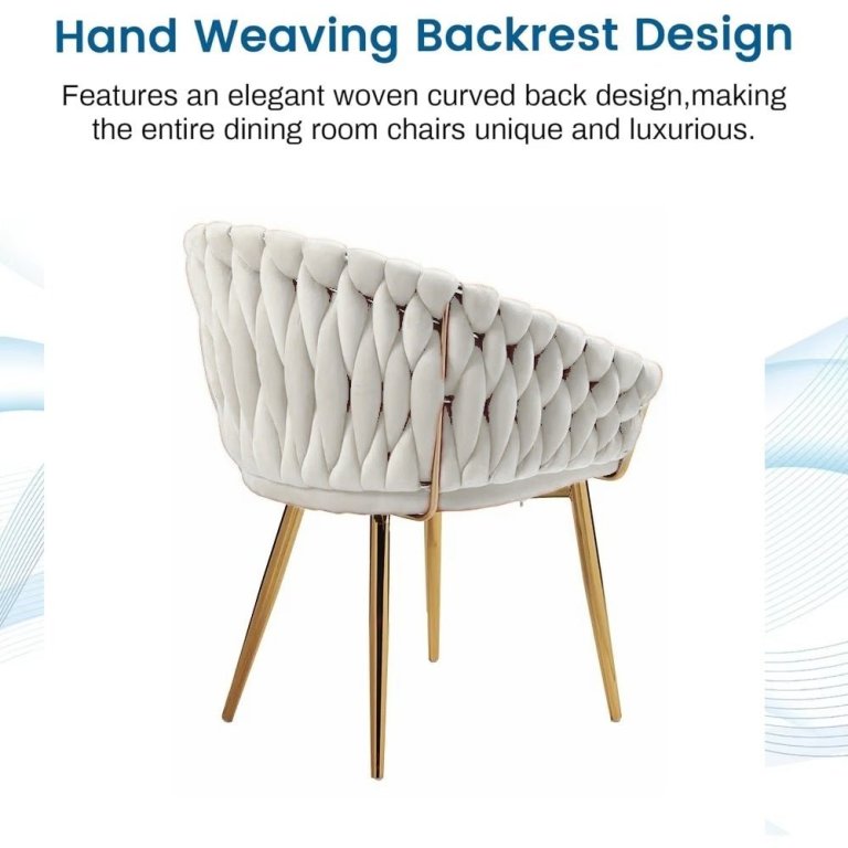 serenità ivory modern velvet dining chairs, upholstered living room chair with woven back and golden metal legs, mid century accent set of 2(ivory) serenità ivory modern velvet dining chairs, upholstered living room chair with woven back and golden metal legs, mid century accent set of 2(ivory)