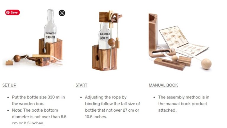 Wooden puzzle wine bottle holder assembly steps.