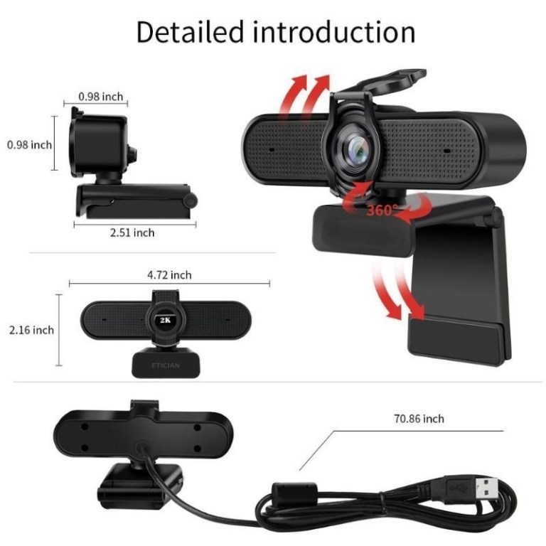 2K webcam dimensions and features diagram.