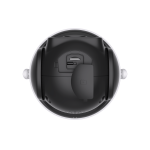 Top view of black dome security camera.