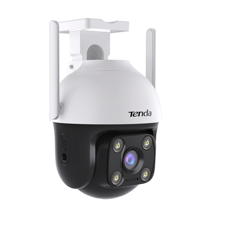 Outdoor security camera with four LED lights.