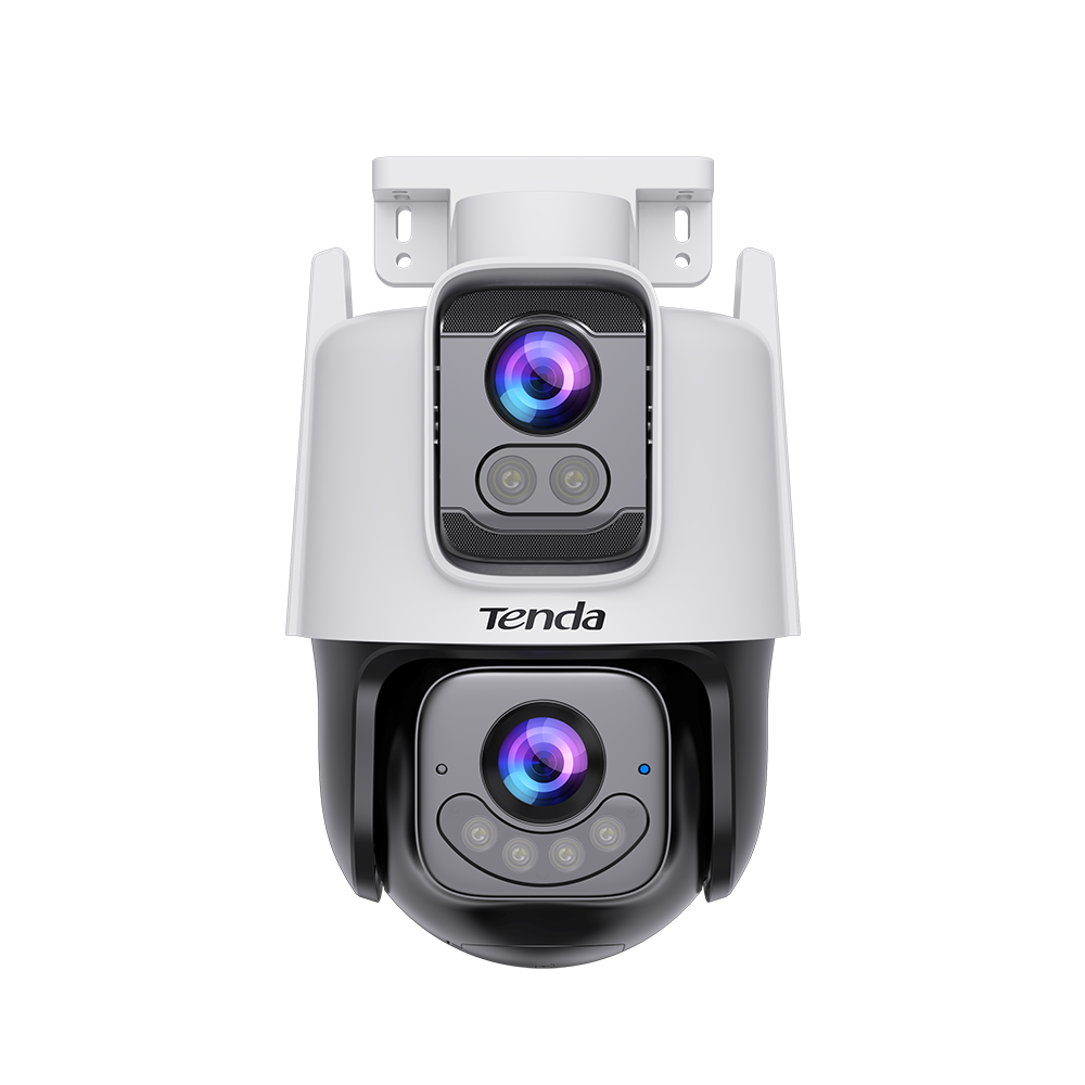 Modern security camera with multiple lenses.