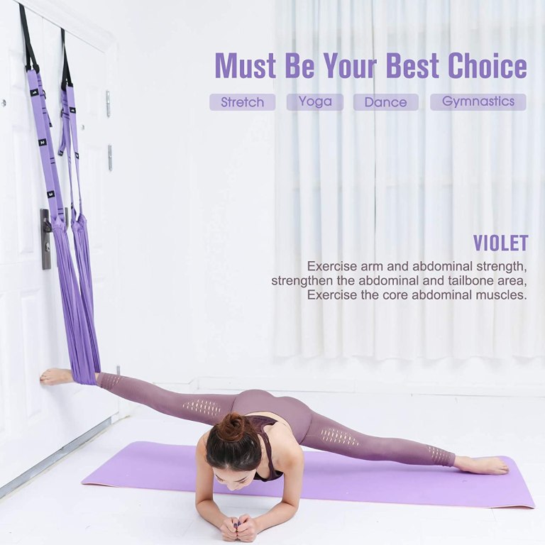 purple fitness yoga strap band waist trainer leg door swing adjustable ballet dancer