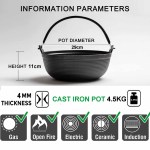 29cm cast iron sukiyaki iron pot japanese shabu shabu pot pan stockpot wooden lid home camping picnic Cast iron pot dimensions and cooking compatibility.