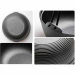 29cm cast iron sukiyaki iron pot japanese shabu shabu pot pan stockpot wooden lid home camping picnic Black ridged cast iron cookware close-up details.