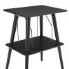 crosley cruiser bluetooth portable turntable silver + crosley entertainment stand bundle Black wooden two-tier side table with metal accents.